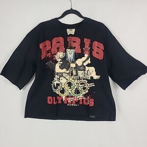 NEW Watson Luxe Paris Rhinestone Streetwear Heavyweight T-Shirt Black Sz S